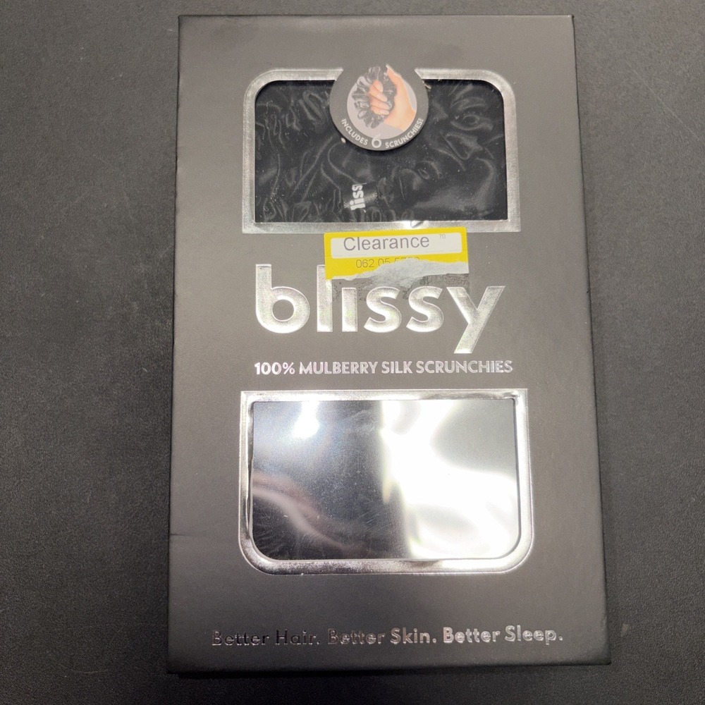 Black Blissy Scrunchies 100% Mulberry Silk Six Pack